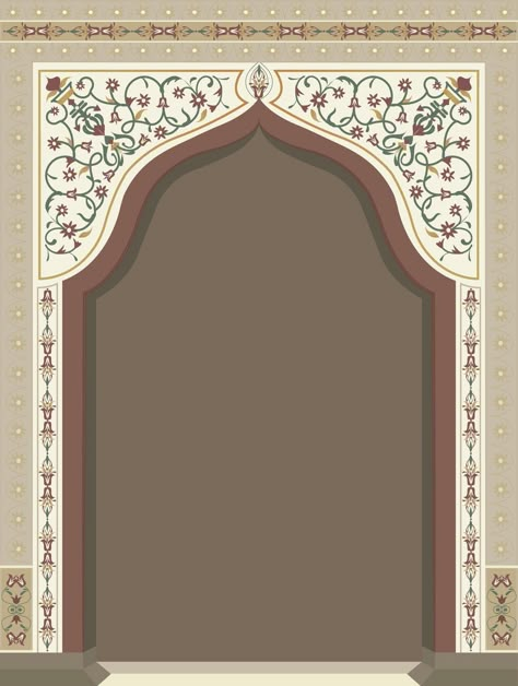 Mughal inspired mosque door illustration with intricate motifs