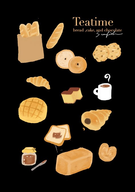 Bakery Illustration, Mexican Bakery, Bujo Doodles, Beige Icons:), Cute Food Drawings, Sticker Template, Fashion Graphic Design, Bullet Journal Art, Food Drawing