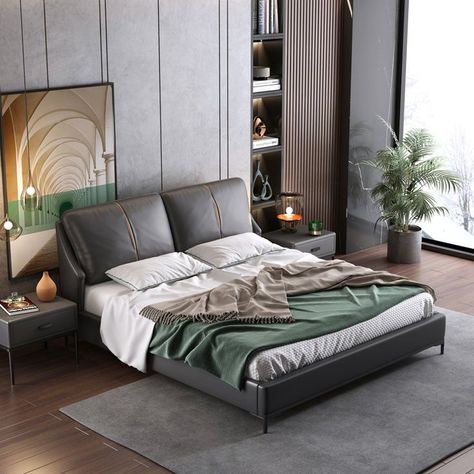 Grey leather bed