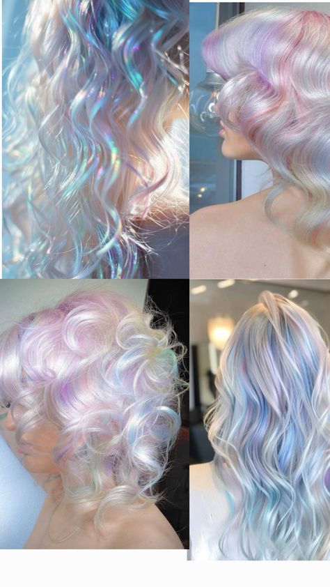 Jellyfish Hair Color, Fantasy Hair Dye Ideas, Mermaid Dyed Hair, Bubble Hair Dye, Ocean Hair Color, White Hair Dye, Rare Hair Colors, Pearl Hair Color, Iridescent Hair