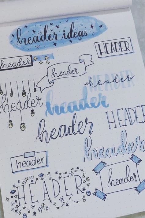 Looking for the perfect title for your monthly covers or just need a simple header to finish off your weekly spread?! These super cute BLUE bullet journal header ideas will give you some inspiration to make your layouts look amazing! #bulletjournal #bujoheaders #bujotitles #bujodoodles Blue Aesthetic Journal Ideas, Notes Making Ideas, Blue Journal Ideas, Simple Header, Journal Headers, Bullet Journal Titles, Header Ideas, Crazy Laura, Bullet Journal Headers