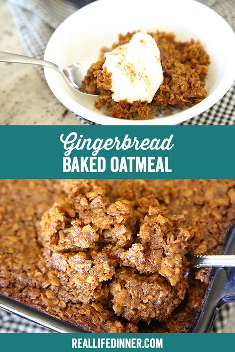 Baked Gingerbread Oatmeal, Gingerbread Oatmeal Bake, Holiday Baked Oatmeal, Christmas Baked Oatmeal, Gingerbread Baked Oatmeal, Baked Oatmeal Casserole, Gingerbread Oatmeal, Gingerbread Dessert, Banana Chocolate Chip Pancakes