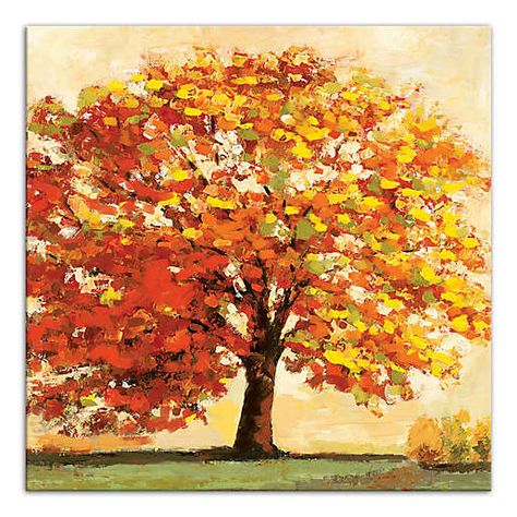 Wall Art Bed, Fall Tree Painting, Wall Art Orange, Fall Artwork, Fall Canvas Painting, Tree Watercolor Painting, Sky Art Painting, Fall Tree, Diy Watercolor Painting