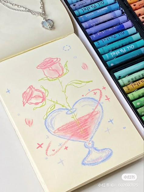 Simple Drawing Ideas Oil Pastels, Aesthetic Crayon Art, Cute Crayon Doodles, Pastles Drawings Aesthetic, Crayon Doodles, Crayon Drawings, Oil Pastel Art, Crayon Art, Small Canvas Art