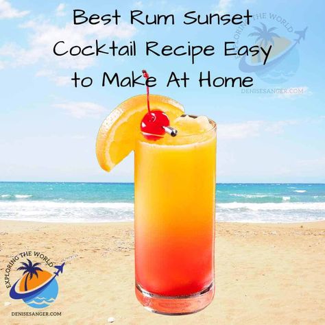 Best Rum Sunset Cocktail Recipe Easy To Make At Home: https://denisesanger.com/best-rum-sunset-cocktail-recipe/ #rumcocktails #rumsunset #beachcocktails #summercocktails Rum Sunset Cocktail, Best Florida Vacations, Sunset Cocktail Recipe, How To Make Rum, Rum Punch Cocktail, Sunset Cocktail, Punch Cocktails, Good Rum, Beach Cocktails