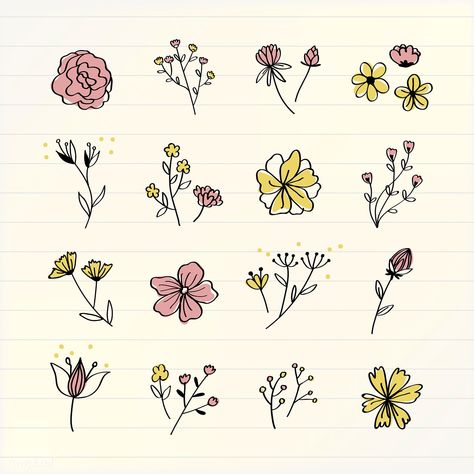 Various flowers doodle collection vector | free image by rawpixel.com / filmful Flores Wallpaper, Flowers Doodle, Doodles Bonitos, Simple Flower Drawing, Wildflower Drawing, Plant Doodle, Zentangle Flowers, Doddle Art, Doodle Flowers