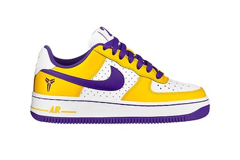 Images of a Potential Nike Air Force 1 Low "Kobe Bryant" Surface: Featuring a Lakers-themed colorblocking. Air Jordan Low, Nike Heels, Jordan Low, Entertainment Design, Sneakers Looks, Johnnie Walker, Nike Air Force 1 Low, Air Force 1 Low, Chunky Sneakers