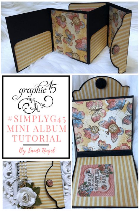 With just one sheet each of 12 x 12 pattern paper and cardstock you can make this fun mini album. Add embellishments and photos and you've got a quick and easy small album. Perfect for documenting a single occasion. Visit the Graphic 45 blog for project directions. Diy Mini Album, Album Tutorial, Mini Photo Albums, Mini Albums Scrap, One Sheet Wonder, Mini Album Tutorial, Scrapbook Tutorial, Scrap Album, Album Scrapbook