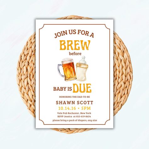 Diaper Party Invite, Printable Join us for a brew, Beer Diaper Party Invitation, Editable Brews and Bottles Men's Baby is brewing Diaper Keg Party Themes, Diaper Keg Invitations, Baby And Brews Shower Ideas, Diaper Keg Party Ideas, Brewery Baby Shower Ideas, Diaper Party Ideas For Men, Diaper Shower Invitations, Diaper Party Invitations, Announcement Pictures