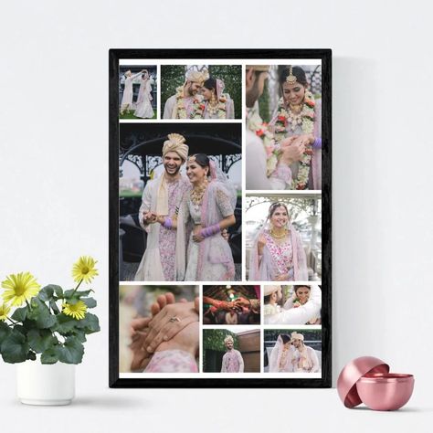 💍 Celebrate Love, Frame the Memories 💍 Our customized Wedding Collage Photoframe beautifully captures every precious moment from your special day, creating a timeless keepsake for you and your loved one. From laughter to love, every frame tells a story. Perfect for displaying at home or gifting to newlyweds! 🌸 ✨ Personalized just for you: Add your favorite wedding photos, names, and special dates to make it uniquely yours. 💌 DM us to order your custom Wedding Collage Frame and cherish t... Wedding Photo Frames Wall Ideas, Wedding Collage Wall, Wedding Photos Framed Wall, Photoframes Gifts Idea, Couple Photo Frame Ideas For Bedroom, Family Photo Wall Collage, Family Photo Frames Collage, Wedding Photo Collage, Wedding Photo Frame