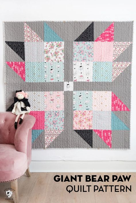 Free Baby Quilt Patterns, Baby Quilt Patterns Easy, Denim Quilts, Girl Quilts Patterns, Layer Cake Quilt Patterns, Bear Paw Quilt, Big Block Quilts, Cake Quilt, Polka Dot Chair