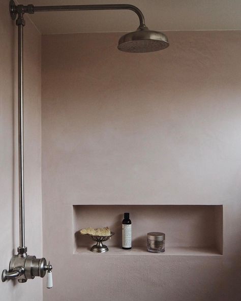 Decor Tadelakt on Instagram: “Our recent pretty in pink project for @giuliaballetti” Moroccan Tadelakt Plaster, Dusty Pink Shower Room, Pink Tadelakt Bathroom, Moroccan Plaster Bathroom, Pink Moroccan Bathroom, Tadelakt Shower Room, Tadelakt Bathroom Moroccan Style, Dusky Pink Bathroom, Plastered Bathroom