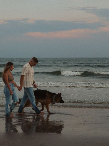 Folly Beach Couple Photography with dog Beach Photoshoot With Dog, Couple Beach Pictures With Dogs, Couple And Dog Beach Photos, Beach With Dog Pictures, Dog Family Pictures, Dog On Beach Photography, Couple Beach Pictures, Couple Beach Photos, Beach Photo Session