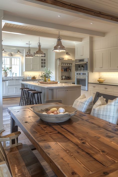 13 Charming Country Kitchen Designs To Inspire You - DreamyHomeStyle Irish Cottage Renovation Interior Design, Country Open Plan Kitchen Living Room, Modern Country House Kitchen, Country House Furniture, Light Country Kitchen, Countryside House Kitchen, Country Kitchen With Island, Country Kitchen Modern, Country House Kitchen Ideas