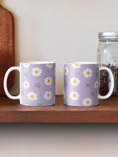 "Pastel Purple Daisies Floral Pattern" Mug by noryushi | Redbubble Purple Mug, Purple Floral Pattern, Pattern Mug, Purple Daisy, Purple Decor, Floral Seamless Pattern, Danish Pastel, Painted Mugs, Cute Coffee Mugs