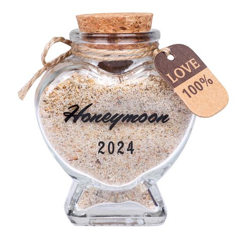 PRICES MAY VARY. HONEYMOON GIFTS: Newlyweds travel sweet memories decorative bottle that can hold sand, soil, leaves...and best memories. NEWLYWED GIFT: Giving you and your lover most loving memories again and again; This is the perfect wedding gifts for couples 2024, wedding shower gifts,bride to be gifts. HANDMADE JARS: Each "Honeymoon 2024" LOGO is hand-printed by workers, and the text will not fall off or fade.Love heart shape glass bottle,made of transparent glass.SIZE: 2.8inch X 2.4inch X Honeymoon Jar, Sand Keepsake, Bachelorette Bride Gifts, 2024 Logo, Engagement Gifts Newly Engaged, Honeymoon Gift, Honeymoon Gifts, Gifts For Couples, Engagement Gifts For Couples