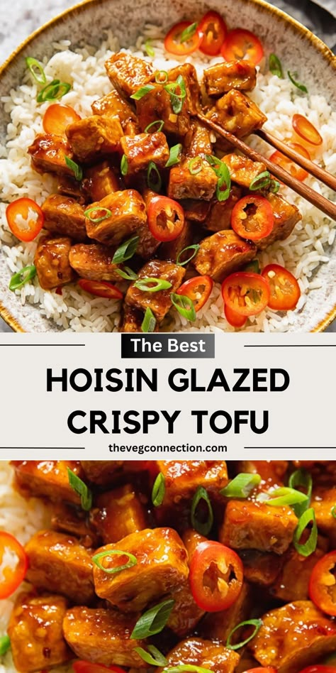 Hoisin Sauce Tofu, Maple Hoisin Tofu, Hoisin Tofu Stir Fry, Tofu Hoisin Sauce, Vegan Hoisin Sauce Recipe, Hoisin Sauce Recipe Dishes, Crispy Asian Tofu, Hoisin Recipes, Recipes With Rice Vinegar