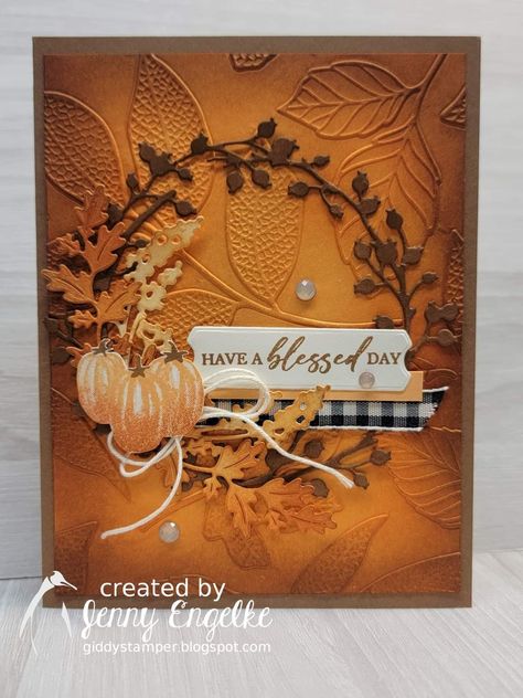 Autumn Pies, Pie Peach, Happy Thanksgiving Cards, Fall Cards Handmade, Thanksgiving Cards Handmade, Fall Pies, Fall Greeting Cards, Nature Card, Changing Leaves