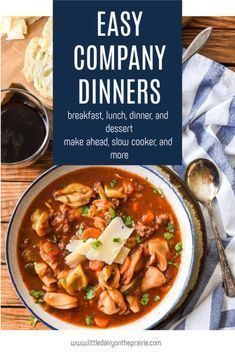 Easy Company Dinners has over 20 recipes for breakfast, lunch, dinner, and dessert! These recipes from Pitchfork Foodie will wow your guests, and allow you to have time to actually enjoy them! Whether you want a soup to cook in the slow cooker or something quick to make before your company shows up - there is a recipe here for you! Easy Dinner Recipes For Company, Easy Dinners For Company, Dinner Recipes For Company, Recipes For Company, Easy Entertaining Dinner, Cold Veggie Pizza, Baked Ziti With Sausage, Easy Company, Ground Beef And Cabbage