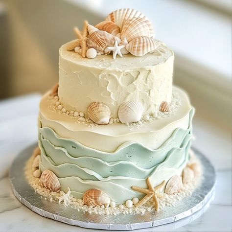 Beachy Wedding Cake, Beach Theme Cakes Birthday, Beach Sheet Cake, Beach Wedding Cakes Simple, Ocean Beach Cake, Beach Themed Wedding Cakes, Ocean Cake Ideas, Small Beach Wedding Ideas, Hawaiian Beach Wedding Dress