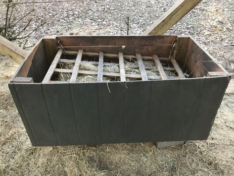 DIY Square Bale Slow-Feeder – The Homestead Kings Hay Feeder For Horses, Hay Box, Horse Feeder, Backyard Barn, Hay Bag, Hay Feeder, Slow Feeder, The Homestead, Horse Training