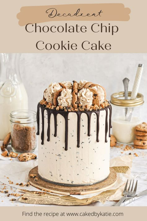 Cookie Topped Cake, Cakes With Cookies On Top, Chocolate Chip Cookie Themed Cake, Birthday Cake Cookie Cake, Layered Mini Cakes, Choc Chip Cake Recipe, Chocolate Chip Cookie Layer Cake, 29th Birthday For Him Cake, Cakes Decorated With Cookies