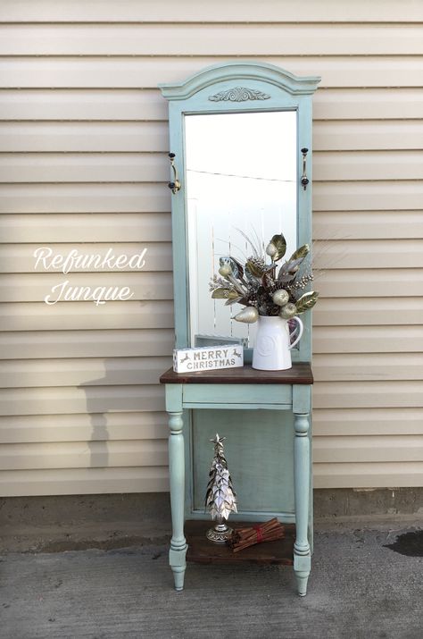 Halltree Makeover, Hall Tree Makeover, Antique Hall Tree, Entryway Inspo, Sewing Machine Cabinet, Small Hall, Furniture Redos, Doors Repurposed, Door Art