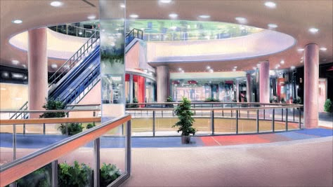 Anime Landscape: Anime Shoppin Mall Stairs Background Mall Background Drawing, Anime Mall Shop, Anime Shopping Mall Background, Mall Anime Background, Gacha Mall Background, Mall Backgrounds, Anime Wall Background, Mall Stairs, Mall Background