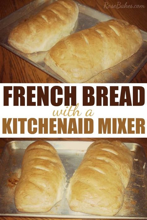 French Bread with Kitchenaid Mixer - perfectly soft and easy bread, perfect with any meal! #frenchbread #freshbread #bread #kitchenaid #french Kitchenaid Bread Recipe, Bread Animals, Kitchenaid Recipes, Stand Mixer Recipes, Crock Meals, Bread Machines, Kitchen Aid Recipes, French Bread Recipe, Mixer Recipes