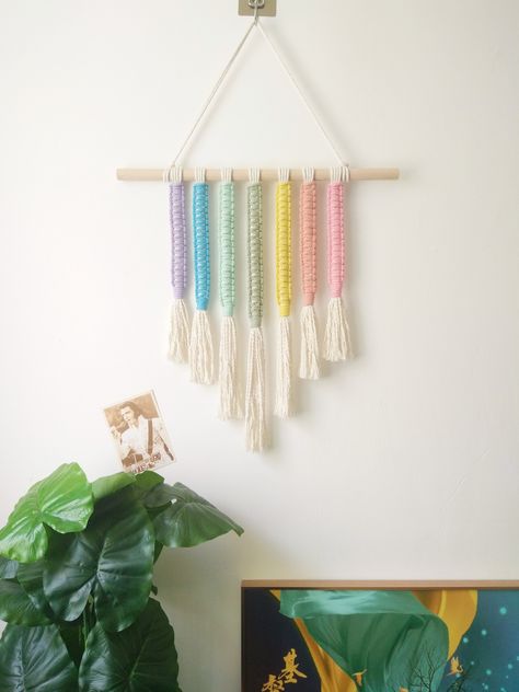 Macrame For Kids Room, Kids Room Rainbow Wall, Macrame Kids Room, Macrame Colorful, Kids Room Rainbow, Kids Wall Hanging, Macrame Rainbow Wall Hanging, Colorful Macrame, Macrame Nursery