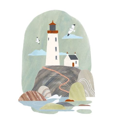 Lighthouse Illustration, Lighthouse Drawing, Ocean Illustration, Lighthouse Art, Bible Illustrations, Paper Collage Art, Kids Artwork, Collage Illustration, Art Wall Kids