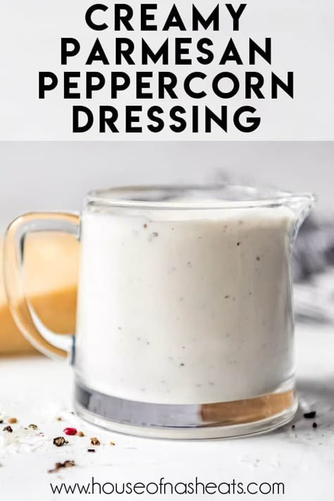 Parmesan Peppercorn Dressing, Peppercorn Ranch Dressing, Peppercorn Dressing, Creamy Salad, Creamy Salad Dressing, Salad Dressing Recipe, Homemade Condiments, Salad Dressing Recipes Homemade, Creamy Parmesan