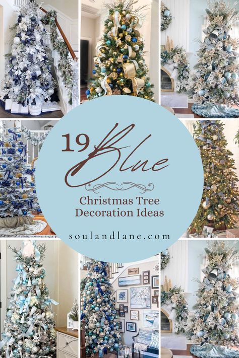 Transform your home into a winter wonderland with a selection of blue Christmas tree decorations. Explore a range of shades and styles that evoke the serene beauty of the season. Click through to discover ideas that will infuse your decor with a cool and enchanting winter mood. Sky Blue Christmas Tree Decor, Blue Flocked Tree, Christmas Tree Winter Wonderland Theme, Blue Snd White Christmas Tree, Green Xmas Tree With White Decorations, Winter Wonderland Christmas Home Decor, Blue And White Flocked Christmas Tree, Light Blue And Green Christmas Tree, Winter Wonderland Trees Diy