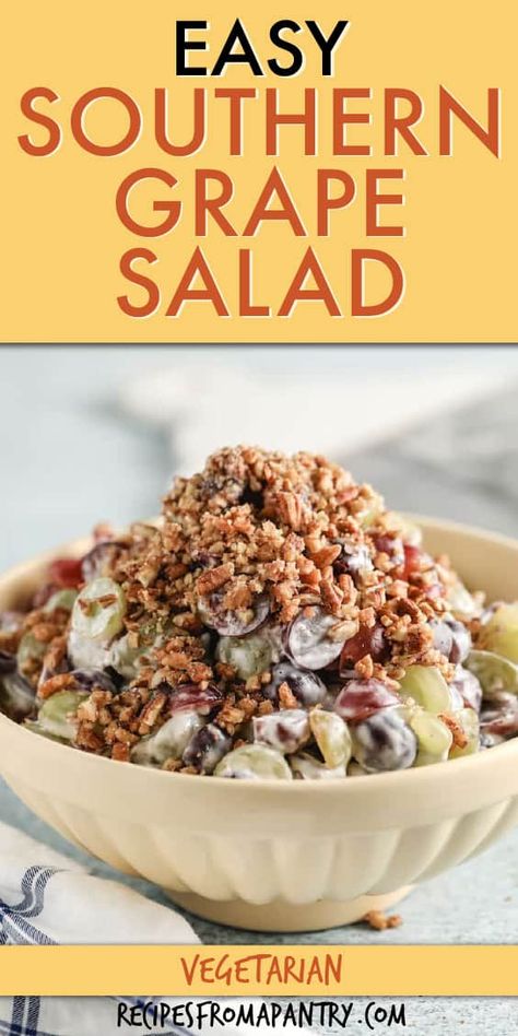 Salad Recipes With Grapes, Grape Salad Recipe Cream Cheeses, Southern Style Appetizers, Grape Salad With Butterfinger, Simple Grape Salad Recipe, Grape Salad With Brown Sugar, Easy Grape Salad, Salad Grapes, Bbq Potluck