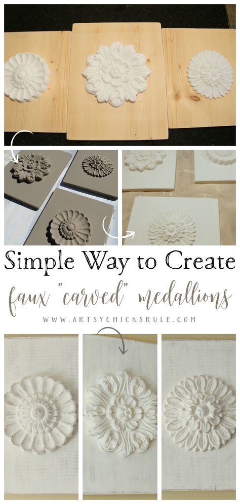 EASY (and cheap!!) Project! DIY "Carved" Medallions Click to find out how! artsychicksrule.com #carvedmedallions #medallions Wood Projects For Beginners, Inexpensive Home Decor, Shabby Chic Vintage, Home Decor Online, Creative Home Decor, Diy Home Decor Easy, Easy Home Decor, Décor Diy, Contemporary Home Decor