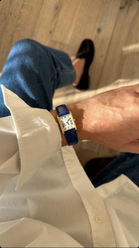 Cartier Tank Watch Mens, Mens Aesthetic Jewelry, Apple Watch Aesthetic Men, Watch Aesthetic Man, Men’s Watch, Mens Jewelry Aesthetic, Classic Watches For Men, Dope Jewelry Accessories, Gentleman Aesthetic