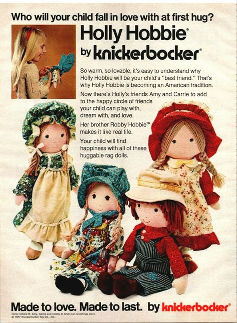 Vintage Knickerbocker Holly Hobbie Soft Cloth Doll Print Ad circa 1977 Hollie Hobbie, Holly Hobbie Doll, 80s Childhood, Wonder Years, Circle Of Friends, Sarah Kay, Holly Hobbie, Rag Dolls, American Greetings