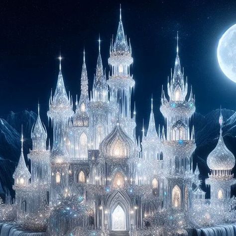 Fae Castle, Comic Landscape, Kingdom Aesthetic, Princess Tower, Fire Crystal, Crystal Kingdom, Snow Landscape, Mountains Snow, Ice Castles