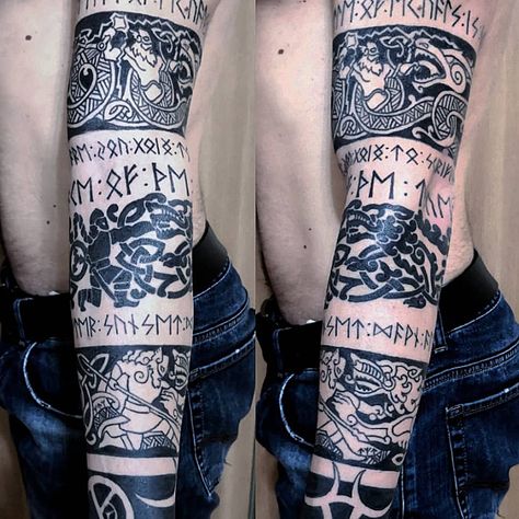 Traditional Viking Tattoos, Norse Mythology Tattoo, Pagan Tattoo, Scandinavian Tattoo, Viking Tattoo Symbol, Viking Tattoo Sleeve, Vikings Tattoo, Forearm Band Tattoos, Polynesian Tattoos