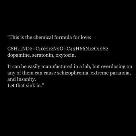 "This is the chemical formula for love" #love #dopamine #serotonin #oxytocin Dopamine Quotes Funny, Dopamine Quotes Love, Dopamine Quotes, Dopamine Quote, Formula For Love, Dopamine Serotonin, Connection Quotes, Schrödinger's Cat, Poetic Quote