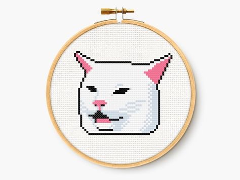 Confused Cat, Meme Chat, Funny Embroidery, Anchor Threads, Subversive Cross Stitch, Monochrome Pattern, Cat Meme, Pattern Code, Cat Cross Stitch