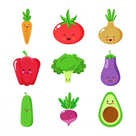 Kawaii Vegetables, Cute Vegetables, Rain Crafts, Cute Cartoon Food, Vegetable Drawing, Funny Vegetables, Cartoons Characters, Cupcake Illustration, Vegetable Cartoon