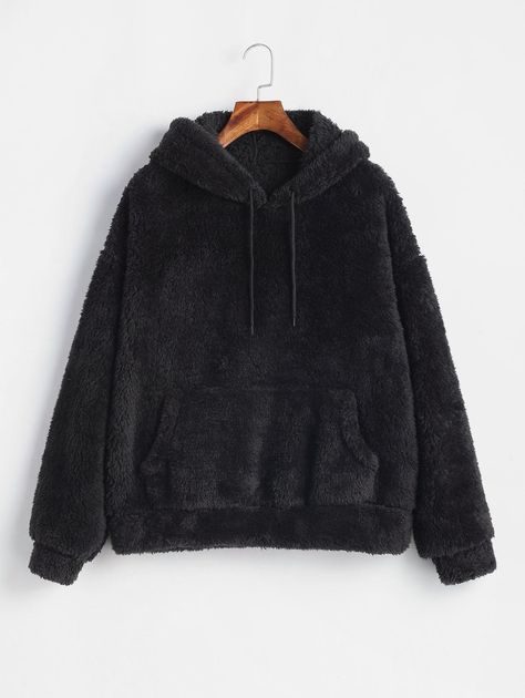 Fluffy Drop Shoulder Pocket Hoodie  BLACK , #AFFILIATE, #Shoulder, #Drop, #Fluffy, #BLACK, #Hoodie #Ad Teddy Hoodie, Hood Hat, Weave Style, Stretchy Material, Fleece Jacket, Sweater Hoodie, Quarter Zip, Jumpsuit Dress, Sweat Shirt