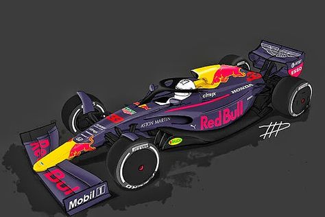 F1 2021 - Red Bull RB16?  The next generation of F1 cars is already in the works.  Designer Tim Holmes has taken the proposed 2021 design and applied the paint jobs of the top teams to the official drawings of the cars. The new F1 cars are supposed to generate more downforce over the underbody and not so much over the wings at the top of the car. #F1 #Formula1 #RedBullRacing #RB16 #MaxVerstappen Red Bull F1 Car Drawing, Red Bull F1 Drawing, F1 Art Paintings, F1 Car Drawing Easy, Redbull Stickers, Formula 1 Painting, F1 Car Drawing, Gtr Drawing, F1 Cartoon