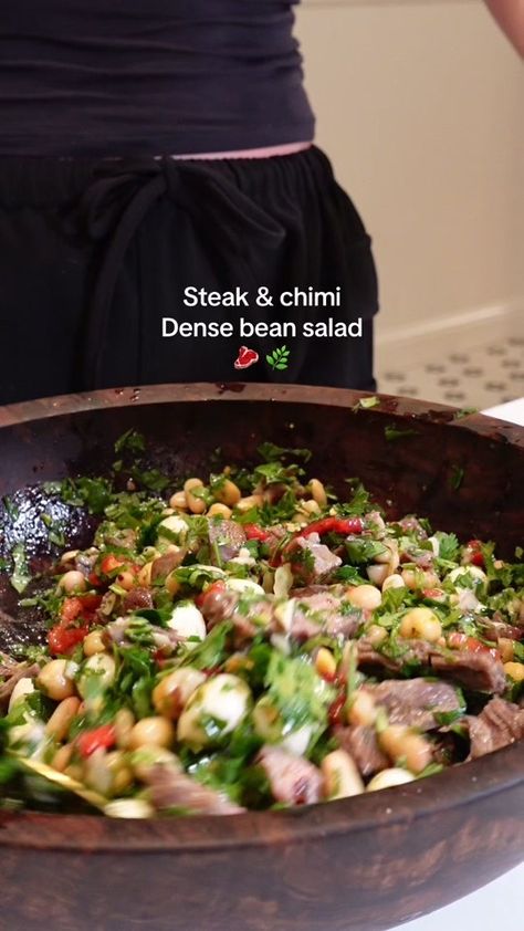 (2)Steak Chimichurri Dense Bean Salad Ingredients - 1 lb of flank steak -... | dense bean salad | TikTok Steak Chimichurri Dense Bean Salad, Dense Bean Salad, Bean Salad Recipes, Steak Seasoning, Garbanzo Beans, Flank Steak, Healthy Foodie, Bean Salad, Roasted Red Peppers