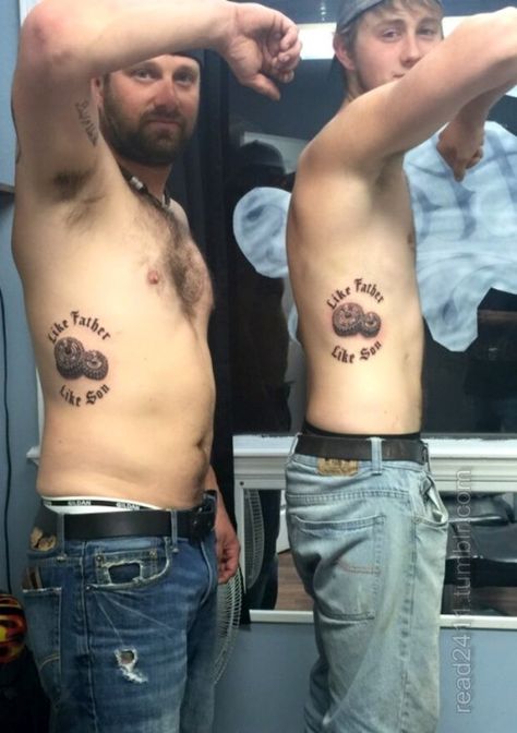 Like father like son Guy With Tattoos, Collar Tattoo, Male Friendship, Like Father Like Son, Hard Working Man, Christmas Gifts For Husband, Beard Life, Country Men, American Traditional