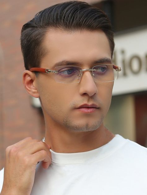 Men Square Rimless Eyeglasses | SHEIN USA Rimless Eyeglasses, Rimless Glasses, Clear Glasses, Mens Fashion Streetwear, Rimless Sunglasses, Men Eyeglasses, Mens Glasses, Cool Names, Glasses Fashion