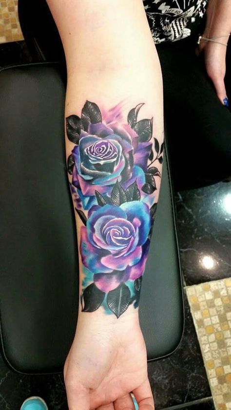 Galaxy Color Roses Tattoo Colorful Flower Tattoo, Best Cover Up Tattoos, Tattoo Placements, Lotus Tattoo Design, Rose Tattoos For Women, Saved Tattoo, Mandala Tattoo Design, Rose Tattoo Design, Tattoo Feminina