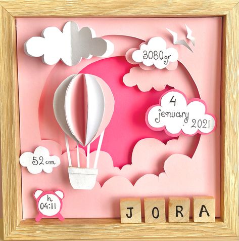 baby birth certification Baby Shadow Box Girl, Birth Frame Ideas, Baby Box Frame Ideas, Silhouette Bebe, Baby Frames, Baby Birth Cards, Baby Shadow Box, Cricut Projects Easy, Diy Shadow Box