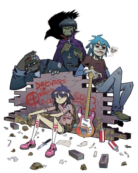 2d And Murdoc, Gorillaz 2 D, 2d And Noodle, Gorillaz Band, Gorillaz Fan Art, Kurama Naruto, Monkeys Band, Jamie Hewlett, Gorillaz Art